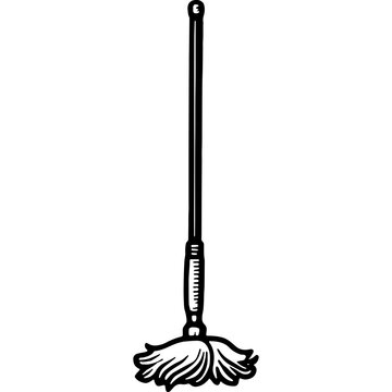 black and white mop cleaning clip art preview