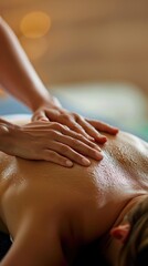 close up of female Massage Therapist's hands Massaging Woman's Back