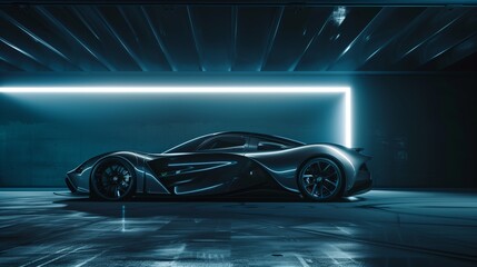 Automotive Photography, Sleek Light Gray Hypercar with Aerodynamic Design on a Dark Background