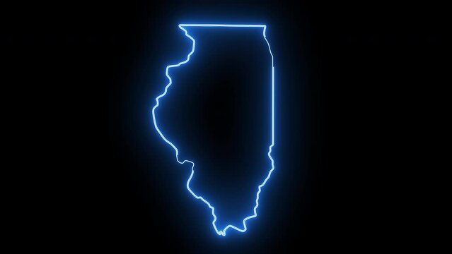 map of the state of Illinois in the united states with a blue glowing neon effect