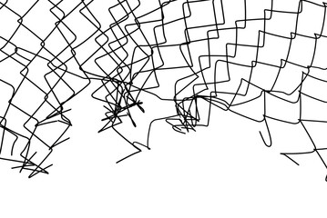 The texture of the metal mesh on a white background. Torn steel, metal mesh with holes