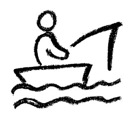 Fishing Icon - Crayon Chalk Drawing