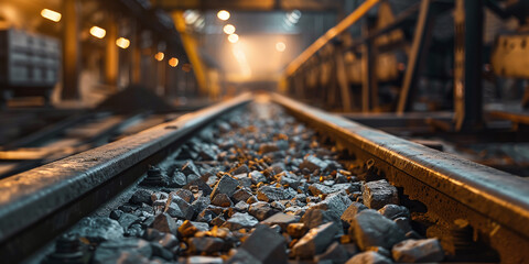 Conveyor belt at a gold mining plant with shallow ore depth. Conveyor belt concept