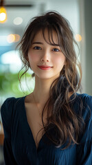 Fototapeta premium 紺色のトップスを着ている女性