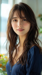 Obraz premium 紺色のトップスを着ている女性