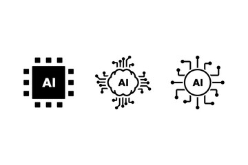 AI processor chip. Artificial intelligence. AI symbol or sign for graphic design, logo, web site, social media. vector icon set