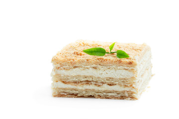 Delicious puff pastry layered cake isolated on white background