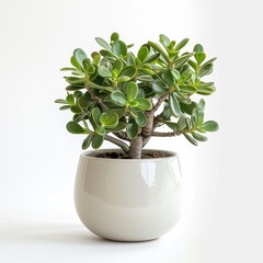 Jade Plant (Crassula ovata) in a modern looking pot isolated on a white background