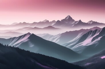 Obraz premium Mountain view in monochrome. Foggy and overcast. Illustration for wallpaper, cover, postcard, postcard, interior design, banner, poster and advertisement