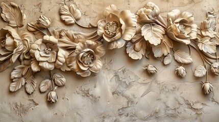 carved white flowers over marble background