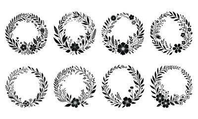 Wedding invitation floral wreath minimal design. Vector template with flourishes ornament elements.