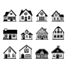 A set of houses with different styles and sizes