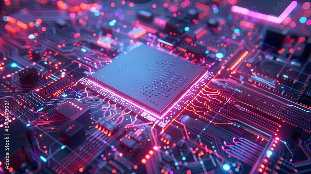 Aufkleber An ultra-modern microprocessor, surrounded by glowing digital data streams, sits on a motherboard, showcasing the processing power of AI. Generative AI