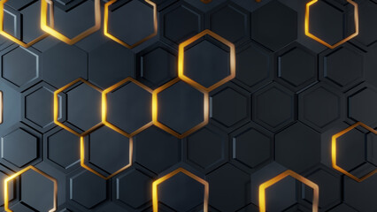 Hexagonal black and gold pattern ideal for modern and hightech designs, adding sophistication and style