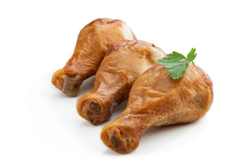 Smoked chicken legs isolated on white background