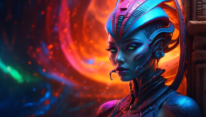 A portrait of a beautiful extraterrestrial woman