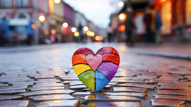 a heart in rainbow color made of stone (Generative AI)