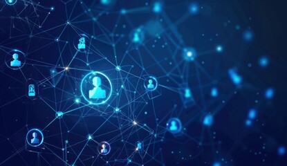 Fototapeta premium Abstract digital connection network with people icons on a blue background, depicting a technology and social media concept Generative AI