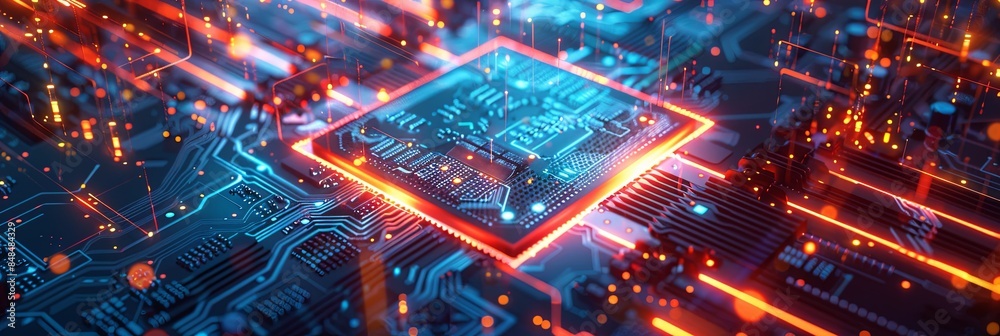 Leinwandbilder an abstract image of a powerful microprocessor or chip on a motherboard, surrounded by glowing data 