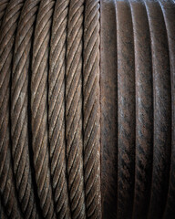 old and vintage iron cable on spool .