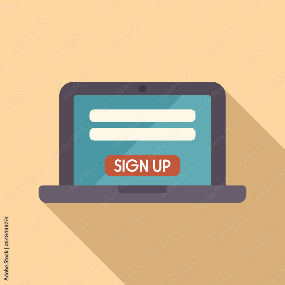 Wall mural laptop is showing a sign up form on its screen, inviting users to create an account