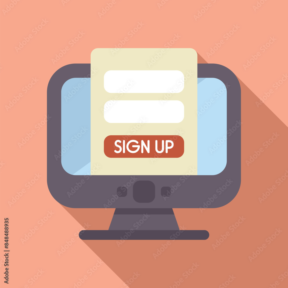 Poster Modern desktop computer showing online signup form with button for creating new account