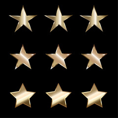 Set of gold stars. Vector illustration on a black background.