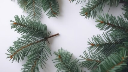 Obraz premium New year's composition. Artificial christmas tree gift and decorations on white background. Christmas winter, new year concept. Flat lay, top view, copy space