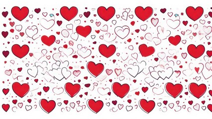 many little red hearts on white background
