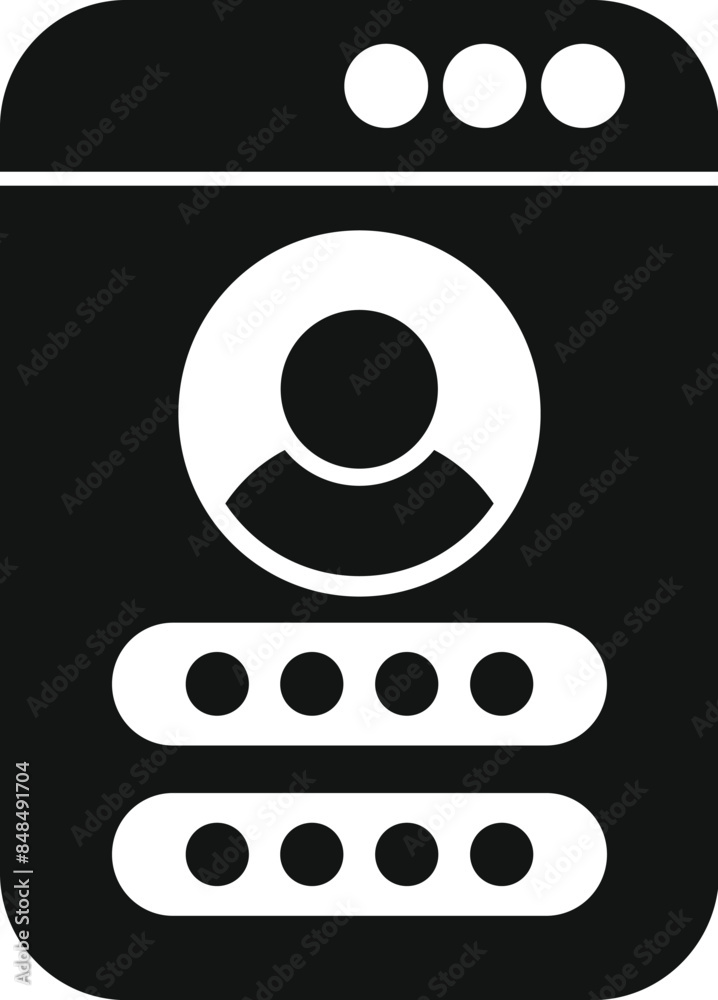 Poster black and white icon of a smartphone displaying a user profile and password login screen