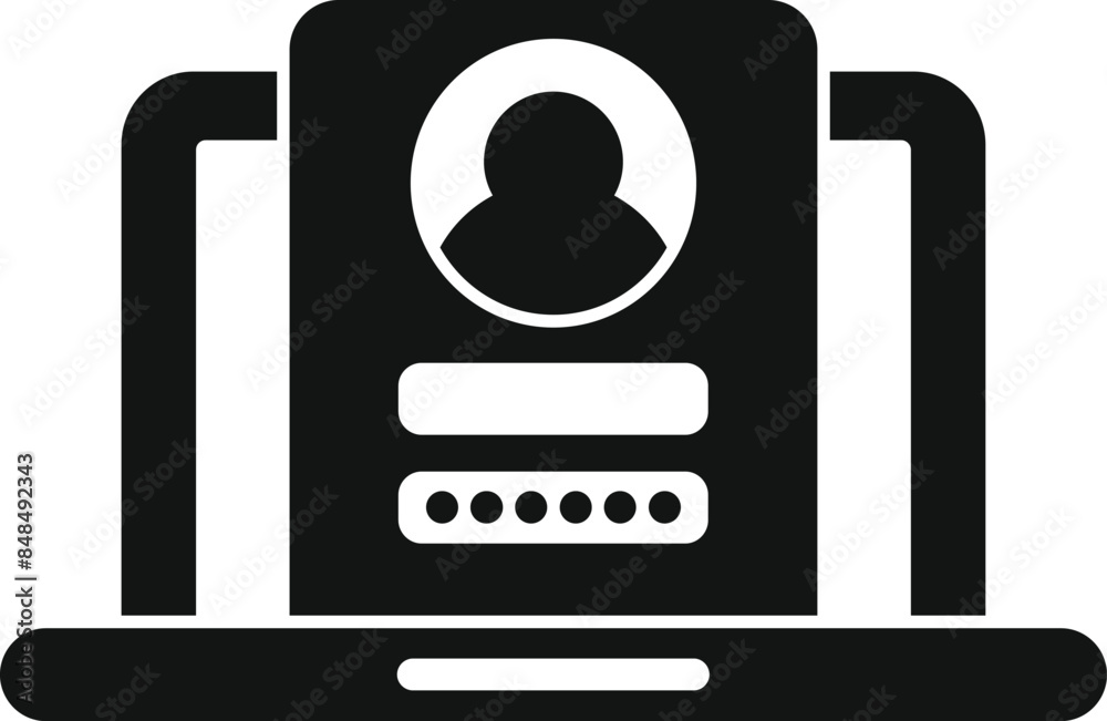 Poster user authentication system with login and password on laptop screen