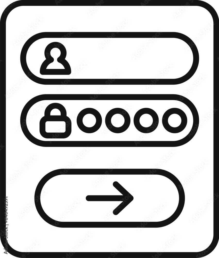Poster line icon of an online security system prompting a user to log in with a username and password