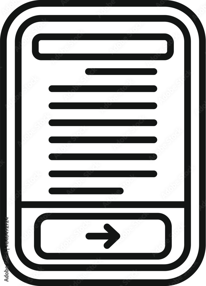 Poster icon of a smartphone showing text and a right arrow button
