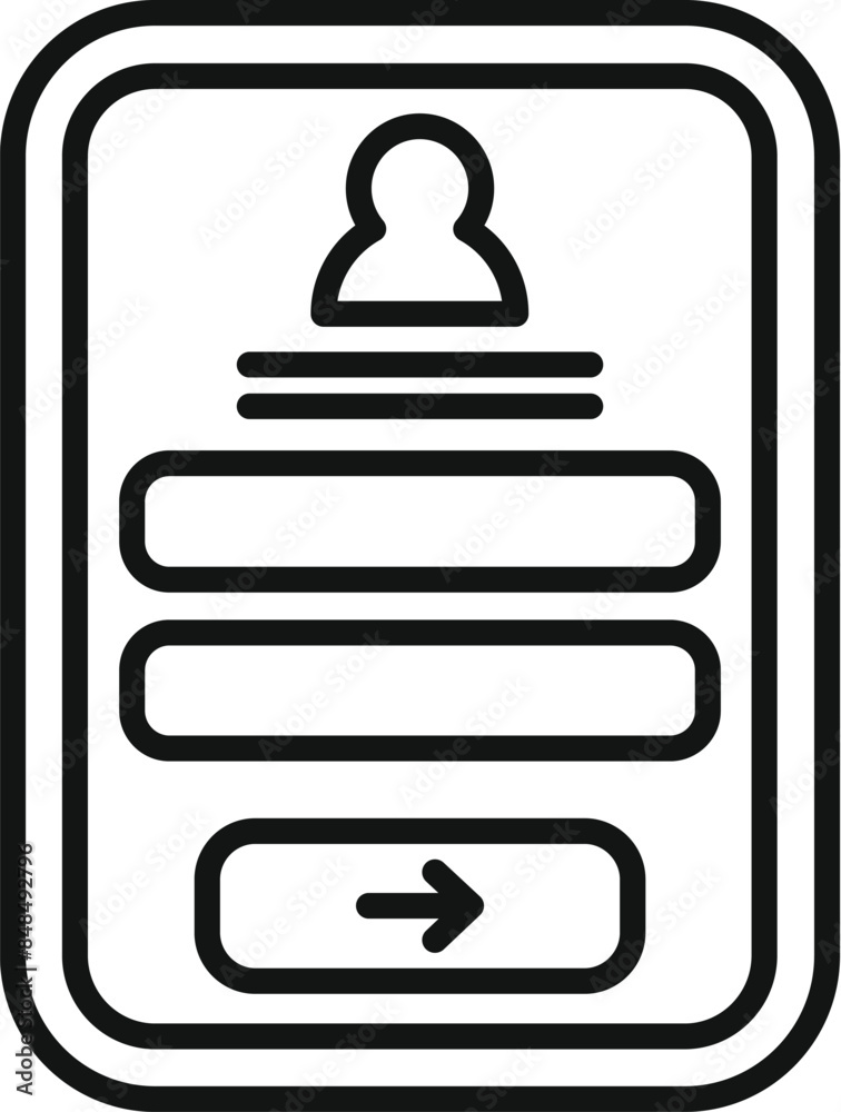 Poster smartphone displaying user profile interface with editable fields and arrow button for navigation
