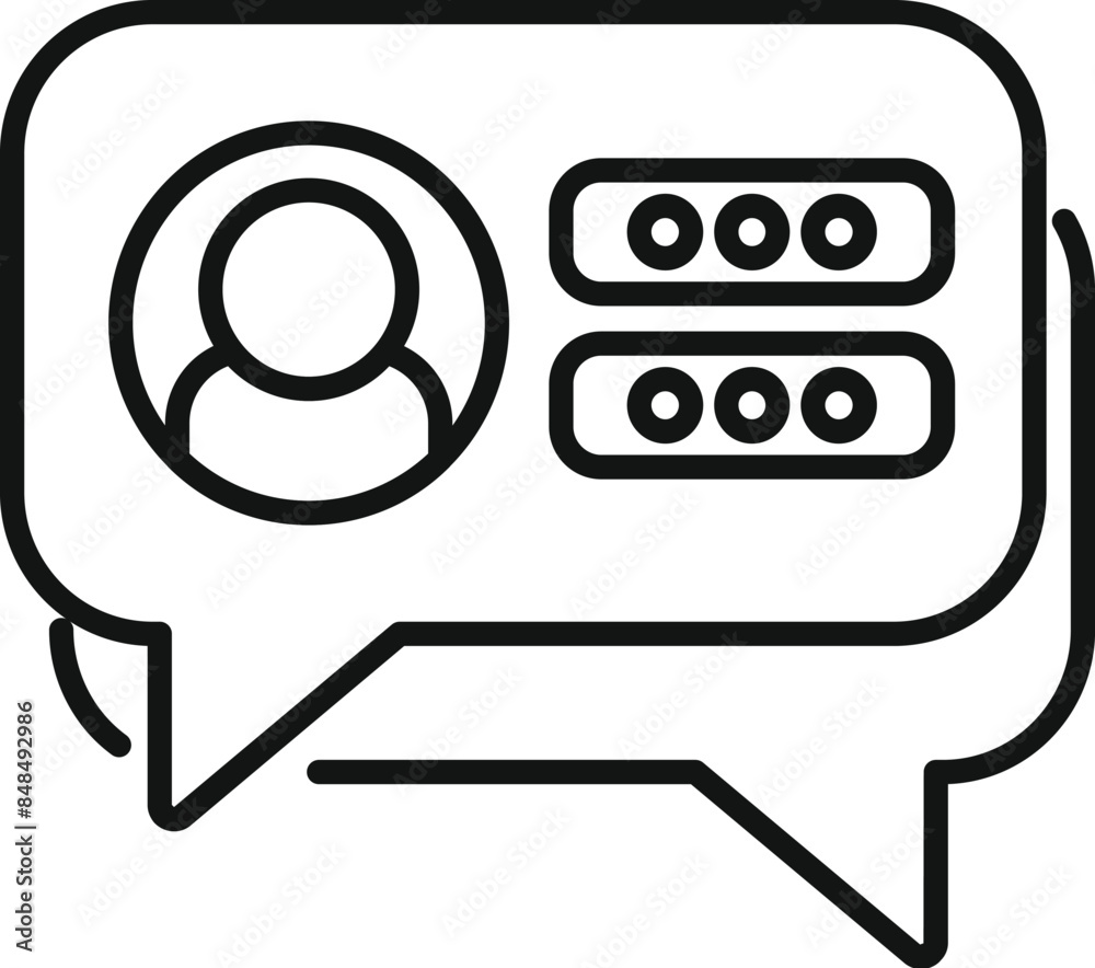 Poster simple icon of a speech bubble with a user icon and a password field, representing the concept of us