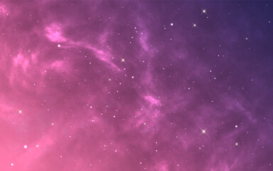 Space background. Realistic cosmos texture. Color starry galaxy with constellations. Fantasy wallpaper with shining stars. Shiny outer space. Beautiful milky way. Vector illustration.