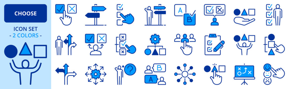 Icons in two colors about choose