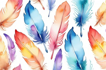 feathers of birds of different colors on a white background. Background for the design. Desktop wallpapers. Postcard. A cover for a notebook, diary, notebook, puzzles. Bright and colorful.