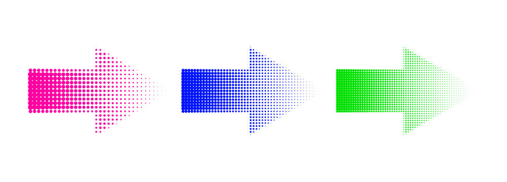 Dotted gradient arrow. Vector isolated elements. Arrow halftone effect