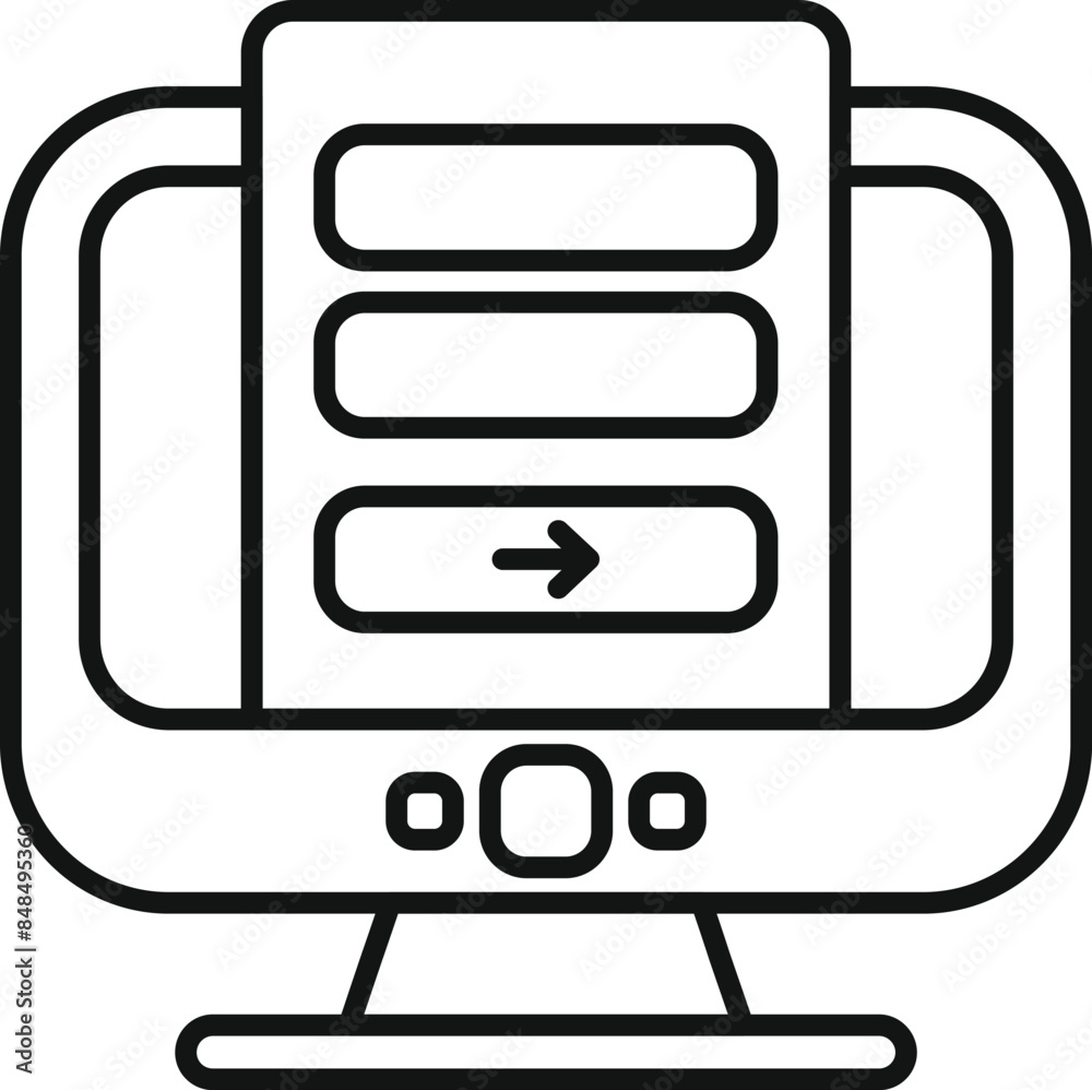 Poster computer monitor is displaying an online survey, with blank buttons for selecting answers and a righ