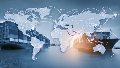 AI technology enhances global logistics for international delivery, using a world map to man