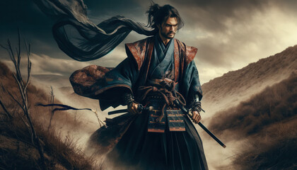Obraz premium 日本画（Japanese painting）／サムライ SAMURAI 着物 anime イラスト