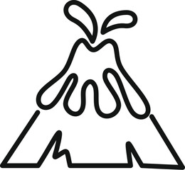 Simple line art illustration of a volcano erupting, with lava flowing down its sides