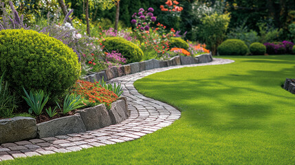 Fototapeta premium beautiful house garden with different flowers 