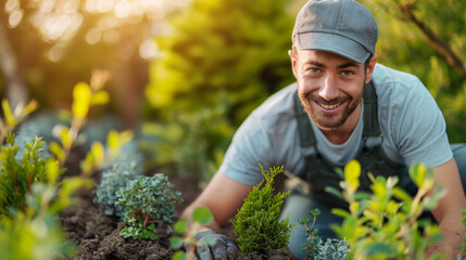 a smiling man working in the garden 