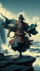 Fototapeta premium 日本画（Japanese painting）／サムライ SAMURAI 着物 anime イラスト