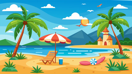 Beach Design Banner With Hello summerBeach Design Banner With Hello summer