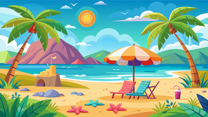 Beach Design Banner With Hello summerBeach Design Banner With Hello summer