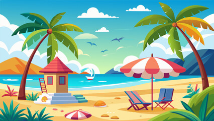Beach Design Banner With Hello summerBeach Design Banner With Hello summer