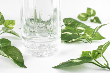 水の入ったペットボトルとフェイクグリーン。エコロジーのイメージ